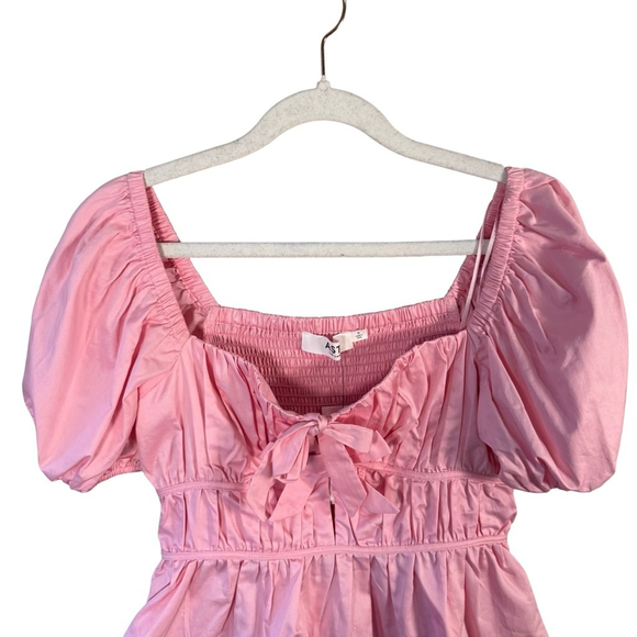 Astr The Label Smocked Pink Puff Peplum Sleeve Blouse Size S Cottagecore Boho - Picture 10 of 13